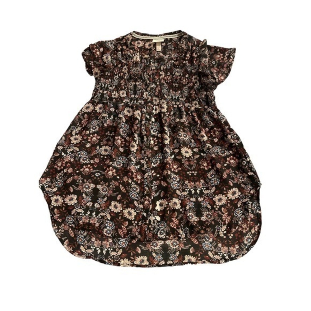 Knox Rose Black Floral Bohemian Babydoll Blouse Size Small EUC #6753